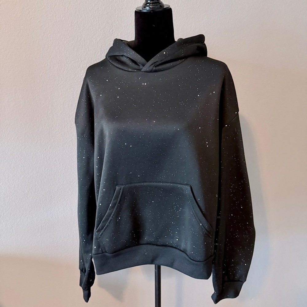 ROMWE Black Hoodie with Silver Diamond Like Sparkles